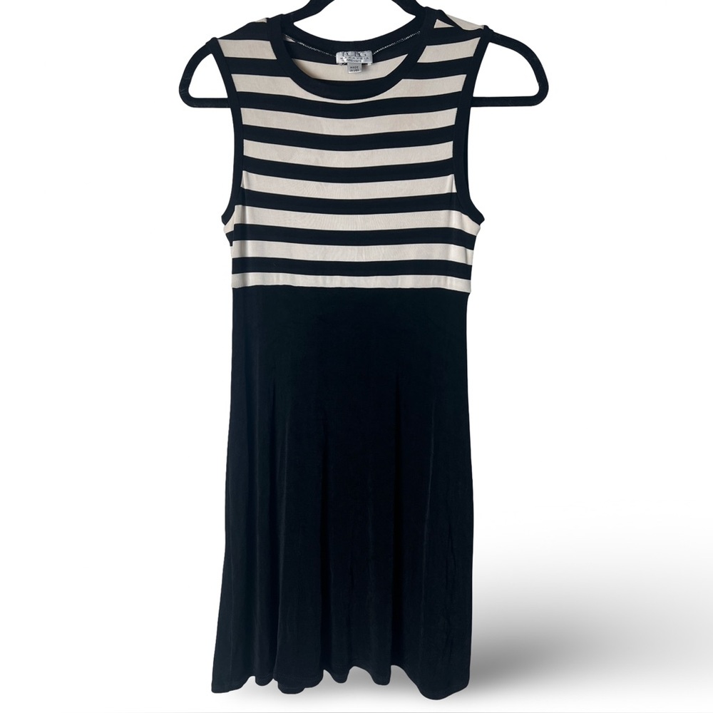 BCBG Max Azria Womens VTG Sleeveless Striped Stretch Mini Dress Black Ivory Sz S